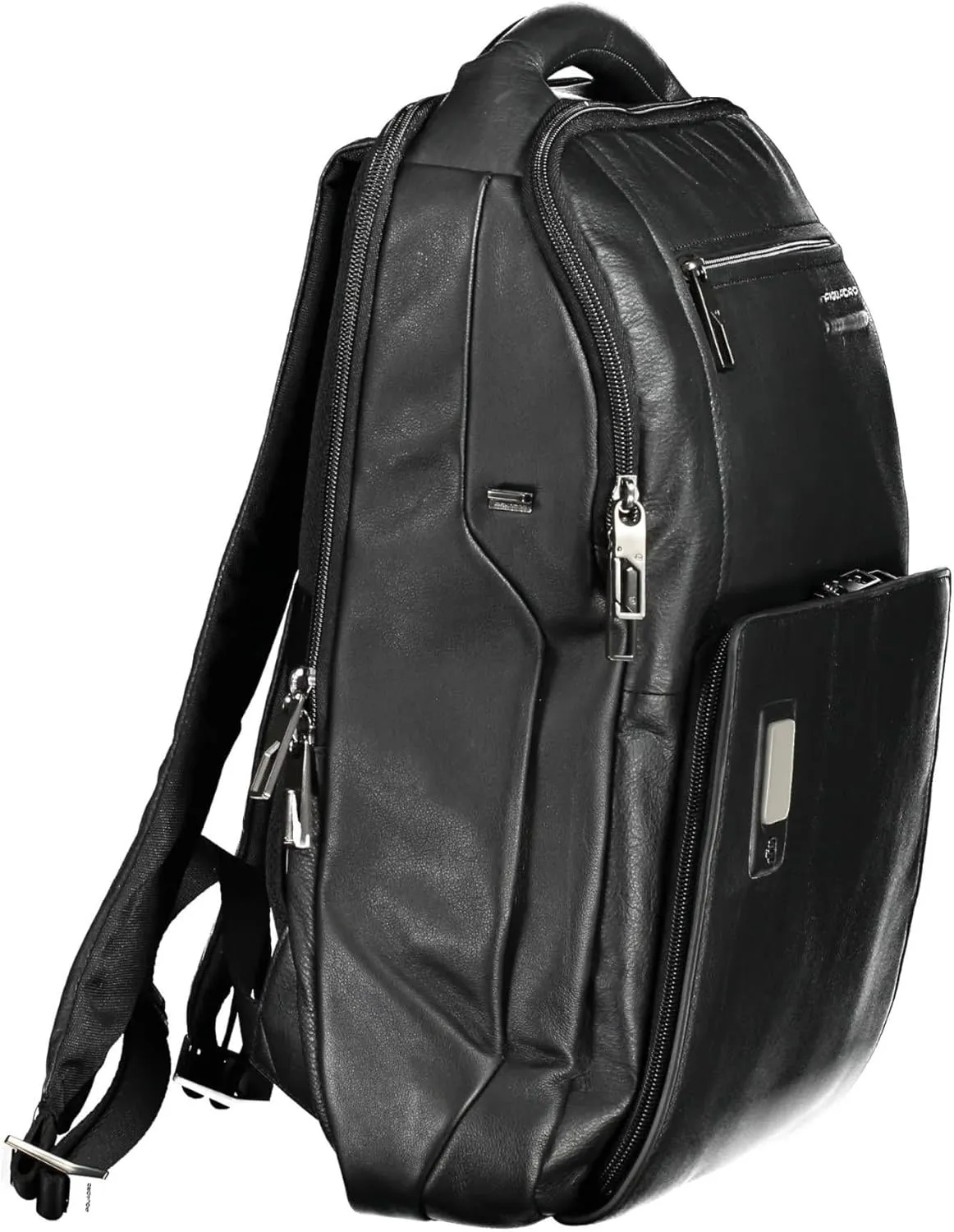 PIQUADRO Akron Flat Leather Backpack with Anti-Theft System and Padlock, Black, Taglia unica, Casual