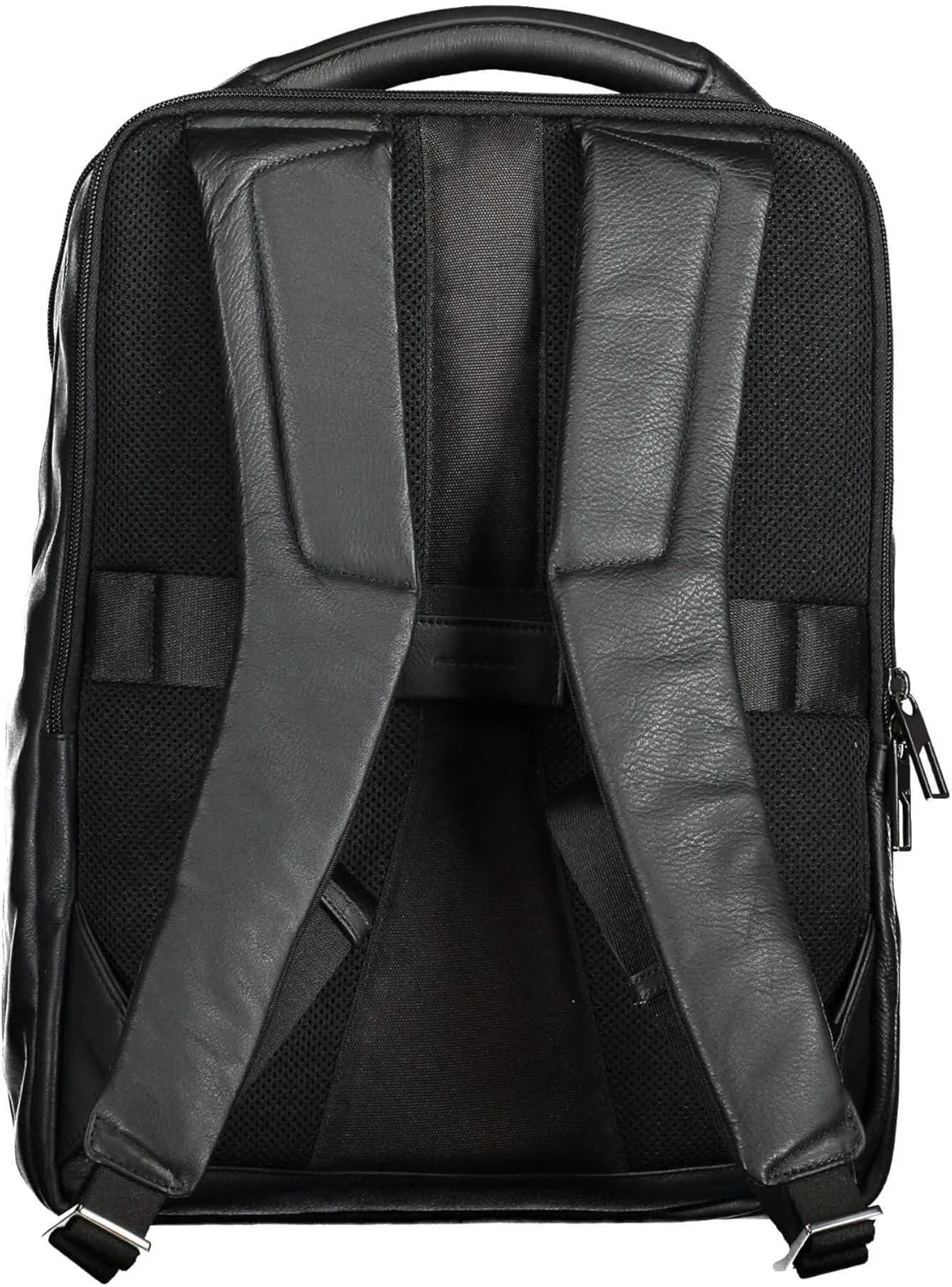 PIQUADRO Akron Flat Leather Backpack with Anti-Theft System and Padlock, Black, Taglia unica, Casual