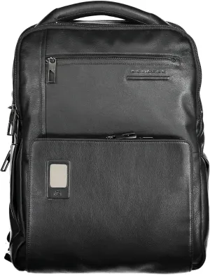 PIQUADRO Akron Flat Leather Backpack with Anti-Theft System and Padlock, Black, Taglia unica, Casual