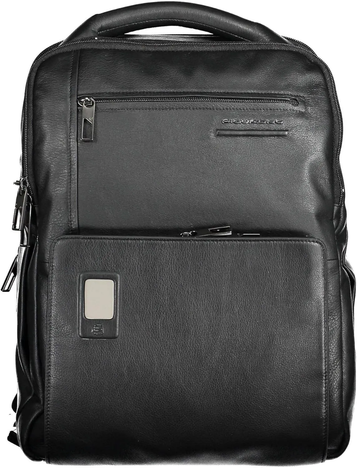 PIQUADRO Akron Flat Leather Backpack with Anti-Theft System and Padlock, Black, Taglia unica, Casual