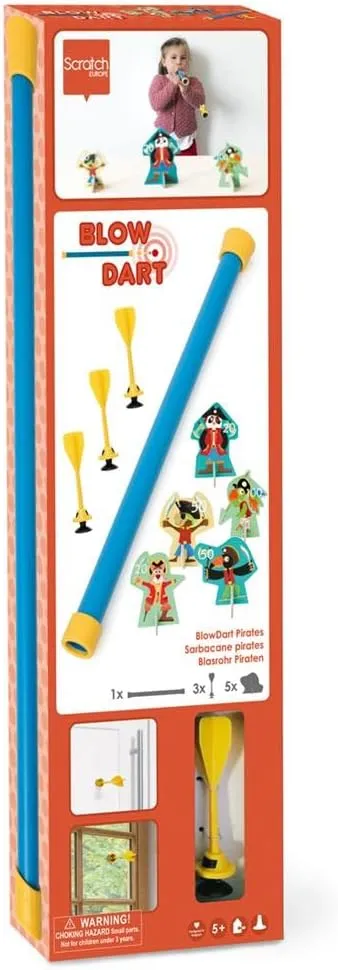 Pirate Blow Darts - Includes 3 Darts, 1 Blow Tube and 5 Targets- Develops Hand Eye Coordination and Fine Motor Skills- Ideal Indoor and Outdoor Party Game for Kids- Ages 5  by Scratch Europe