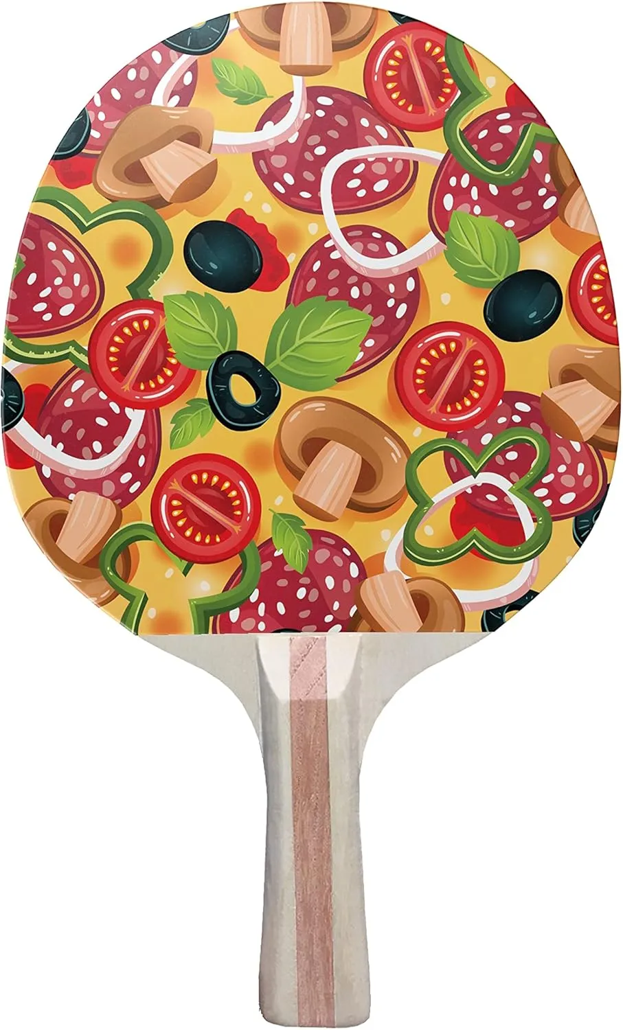 Pizza Toppings Colorful Design Ping Pong Paddle, Premium 5 Ply Table Tennis Racket (Red on Back)