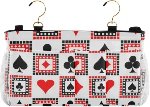 Playing Cards Bright Red Black White Symmetrical Geometric Iron Frame Bedside Hanging Bag Magazine Holders Bedside Bag with Hooks for Dorm Bed Bunk Bed 14.2 x 4.9 x 7.9 inch