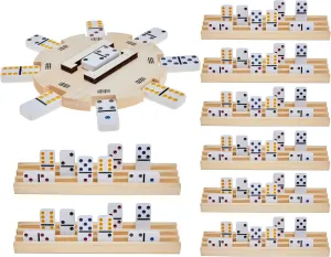 Poen Dominoes Mexican Train Hub with 8 Pieces Wooden Domino Racks Mexican Train Hub Domino Trays Holders Organizer for Xmas New Year Mexican Train Chicken Foot Combo (Do Not Contain Dominoes)