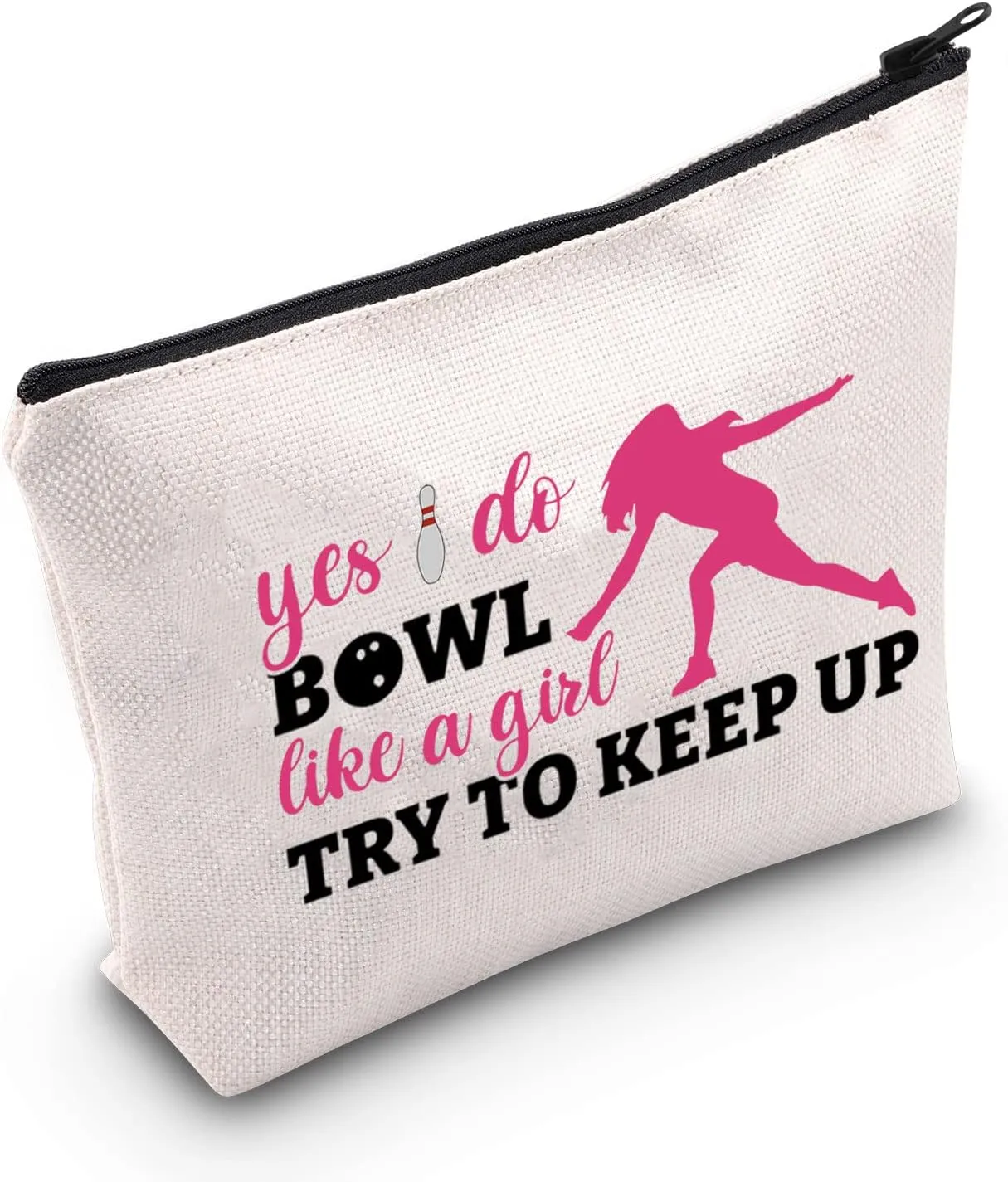 POFULL Bowling Gift Bowling Team Gift Yes I Do Bowl Like a Girl Try to Keep Up Cosmetic Bag Bowling Lover Gifts (Yes I Do Bowl bag)