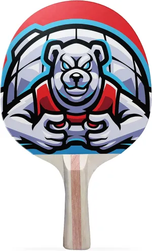 Polar Bear Gamer Colorful Design Ping Pong Paddle, Premium 5 Ply Table Tennis Racket (Black on Back)