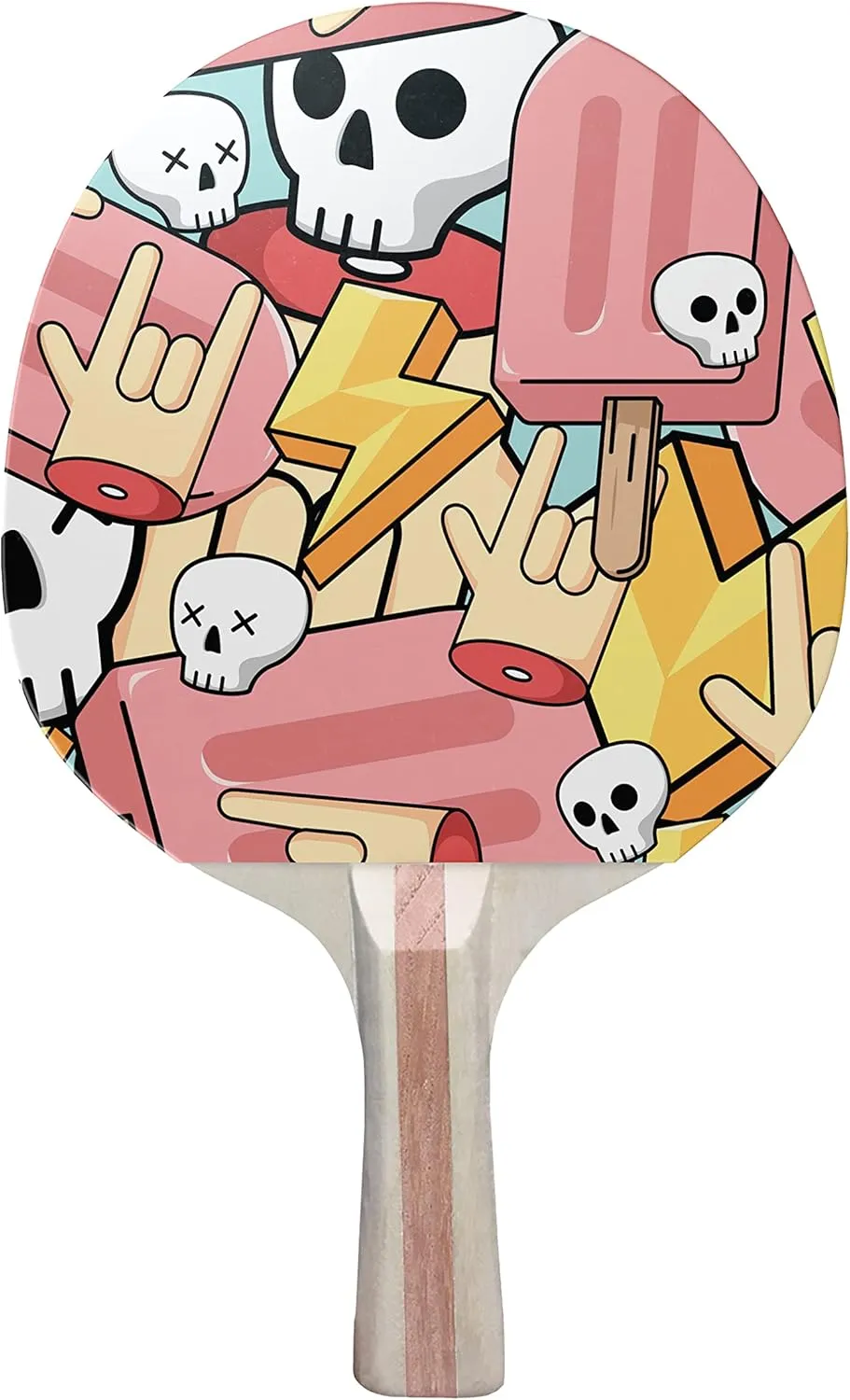 Pop Rock Colorful Design Ping Pong Paddle, Premium 5 Ply Table Tennis Racket (Black on Back)