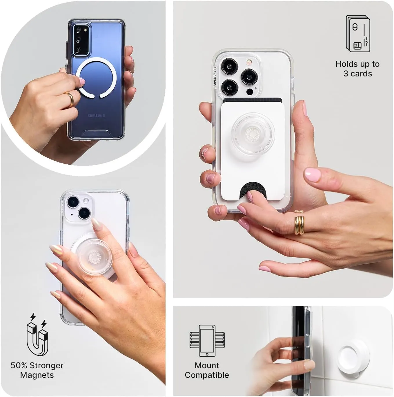 PopSockets Round Phone Grip Compatible with MagSafe, Adapter Ring Included, Phone Holder, Wireless Charging Compatible - Glazed Putty