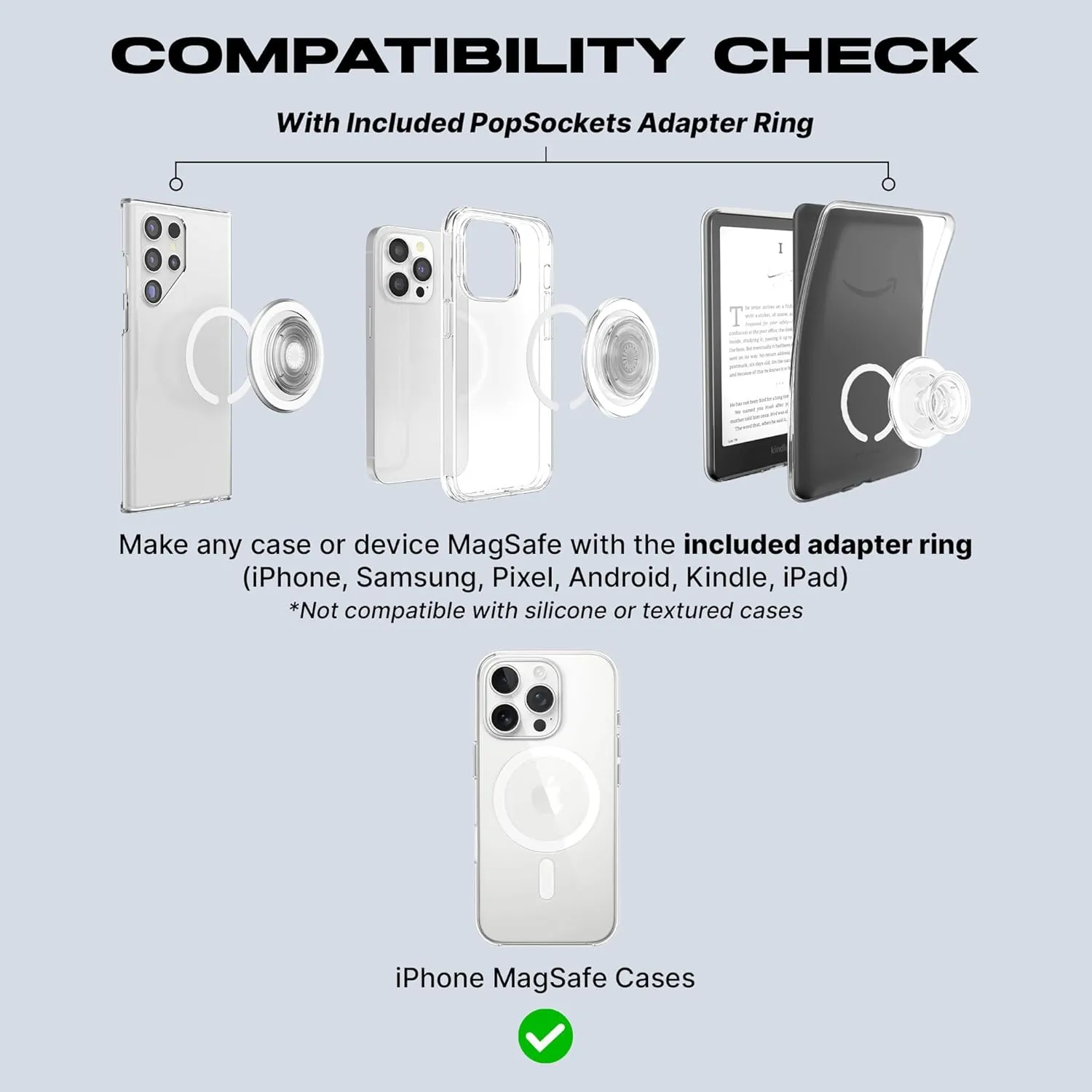 PopSockets Round Phone Grip Compatible with MagSafe, Adapter Ring Included, Phone Holder, Wireless Charging Compatible - Glazed Putty
