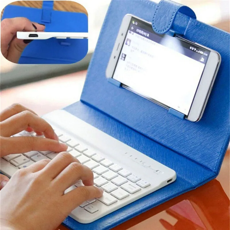 Portable PU Leather Wireless Keyboard Case for iPhone Protective Mobile Phone with Bluetooth Keyboard for iPhone 6 7 Smartphone purple