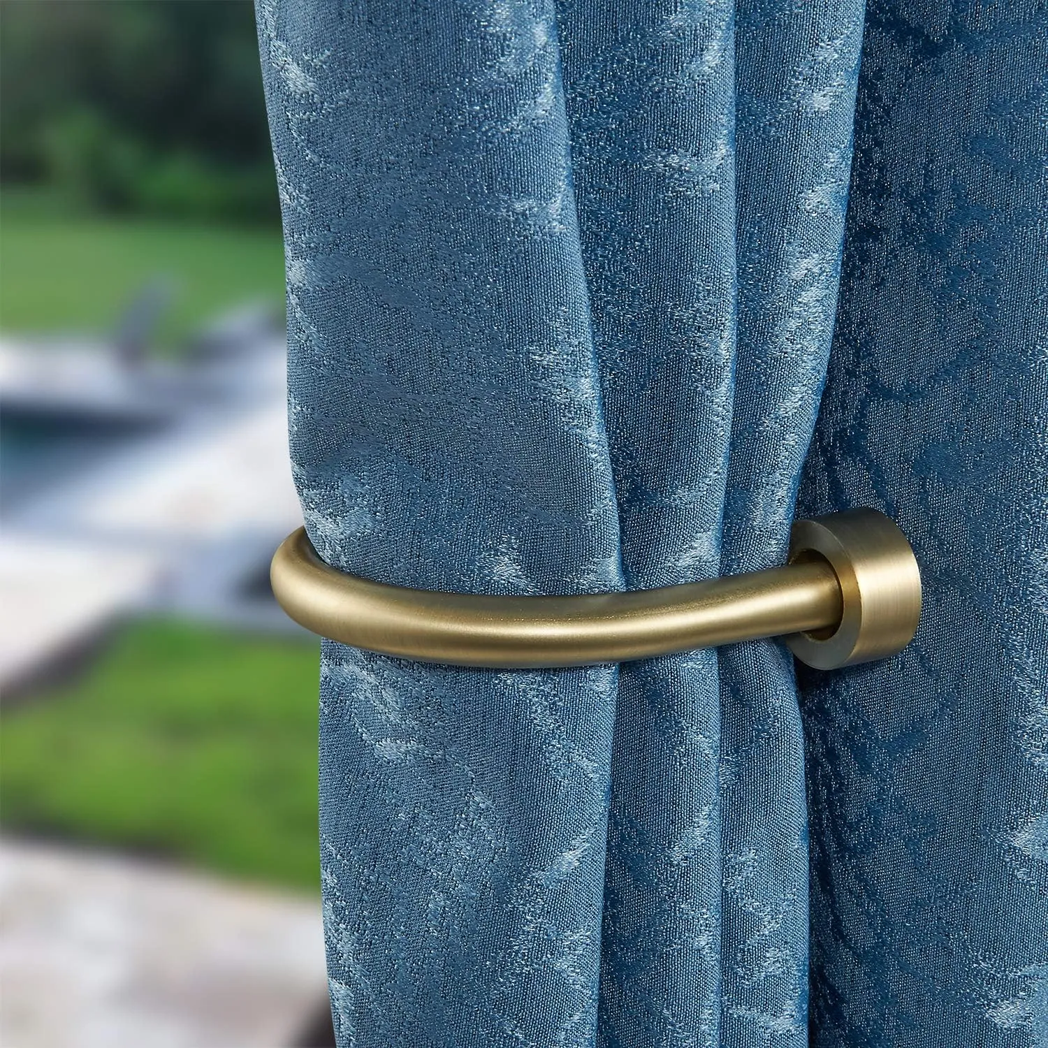 Premium Curtain Holdback, Quality Metal Decorative Curtain Holdbacks with Zinc Alloy Cap Finials,Rust-Proof, Set of 4 Window Curtain Holdbacks,Brass