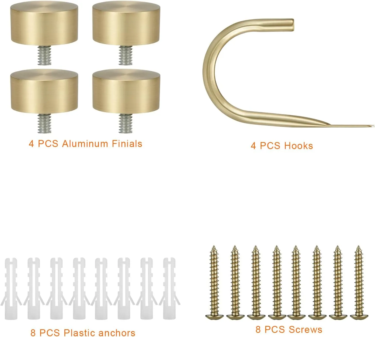 Premium Curtain Holdback, Quality Metal Decorative Curtain Holdbacks with Zinc Alloy Cap Finials,Rust-Proof, Set of 4 Window Curtain Holdbacks,Brass