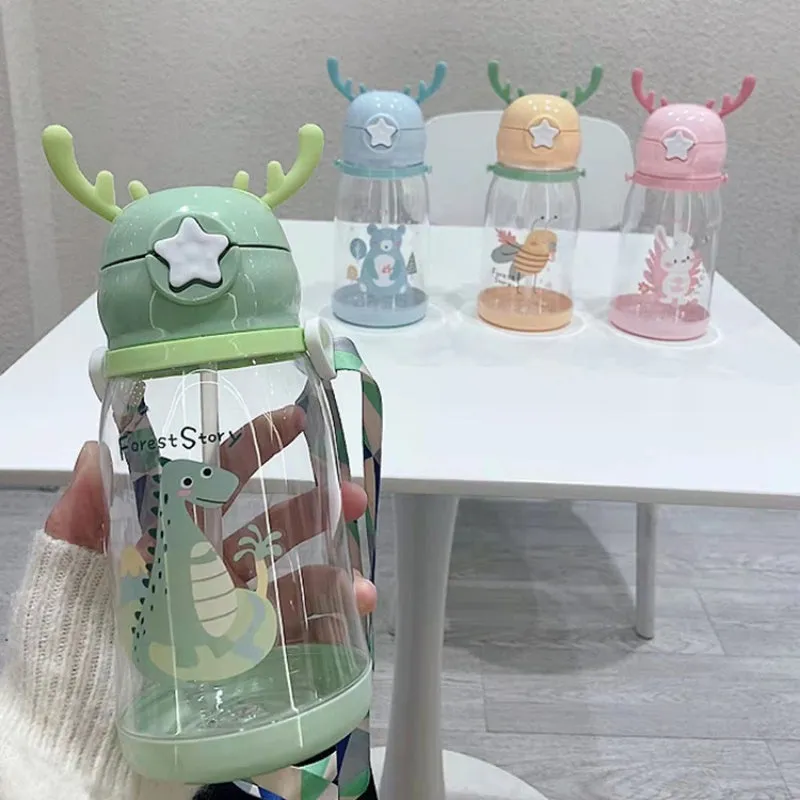 Premium Kids Antler Straw Water Bottle – Large Capacity, High-Quality Plastic, Leak-Proof Design, Cute Deer-Inspired Look, Ideal for Summer Hydration, Durable & Easy to Carry Children's Bottle