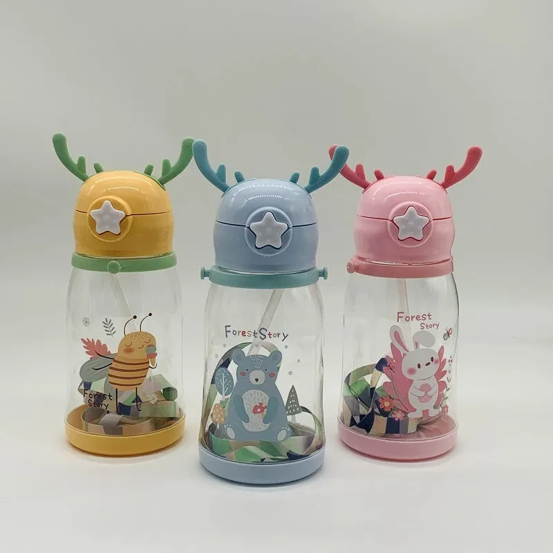 Premium Kids Antler Straw Water Bottle – Large Capacity, High-Quality Plastic, Leak-Proof Design, Cute Deer-Inspired Look, Ideal for Summer Hydration, Durable & Easy to Carry Children's Bottle