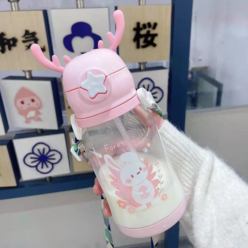 Premium Kids Antler Straw Water Bottle – Large Capacity, High-Quality Plastic, Leak-Proof Design, Cute Deer-Inspired Look, Ideal for Summer Hydration, Durable & Easy to Carry Children's Bottle