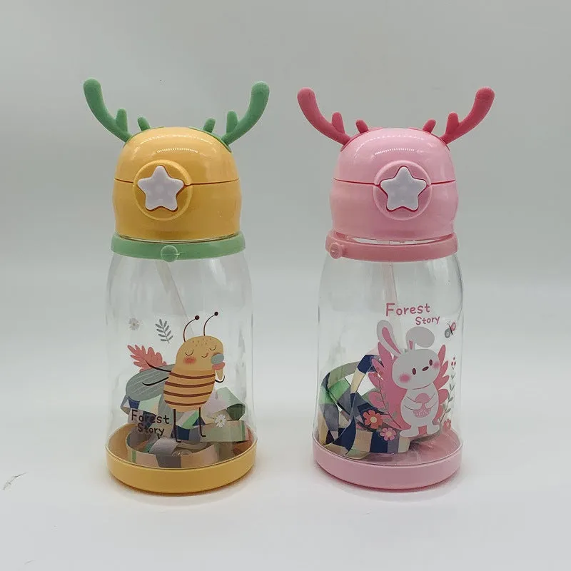 Premium Kids Antler Straw Water Bottle – Large Capacity, High-Quality Plastic, Leak-Proof Design, Cute Deer-Inspired Look, Ideal for Summer Hydration, Durable & Easy to Carry Children's Bottle