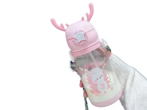 Premium Kids Antler Straw Water Bottle – Large Capacity, High-Quality Plastic, Leak-Proof Design, Cute Deer-Inspired Look, Ideal for Summer Hydration, Durable & Easy to Carry Children's Bottle