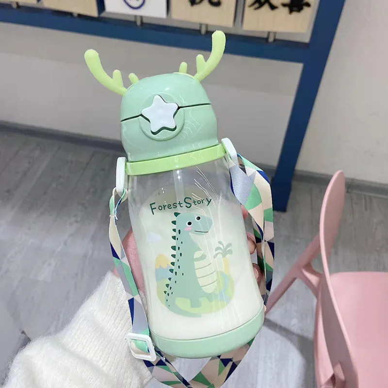 Premium Kids Antler Straw Water Bottle – Large Capacity, High-Quality Plastic, Leak-Proof Design, Cute Deer-Inspired Look, Ideal for Summer Hydration, Durable & Easy to Carry Children's Bottle