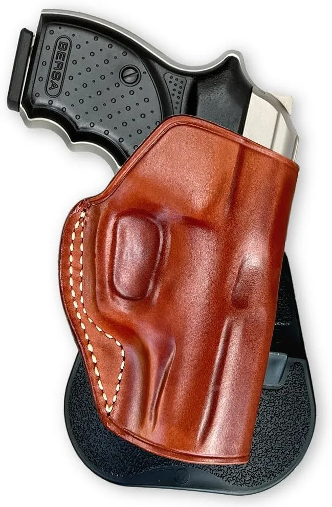 Premium Leather OWB Paddle Holster Open Top, Fits Bersa Thunder 380CC 380 ACP 3.2'' BBL, Right Hand Draw, Brown Color #1372#