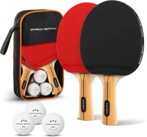 PRO SPIN Ping Pong Paddles - High-Performance Set with Premium Table Tennis Rackets, 3-Star Ping Pong Balls, Compact Storage Case | Professional Quality Ping Pong Paddle Set | Indoor & Outdoor Games