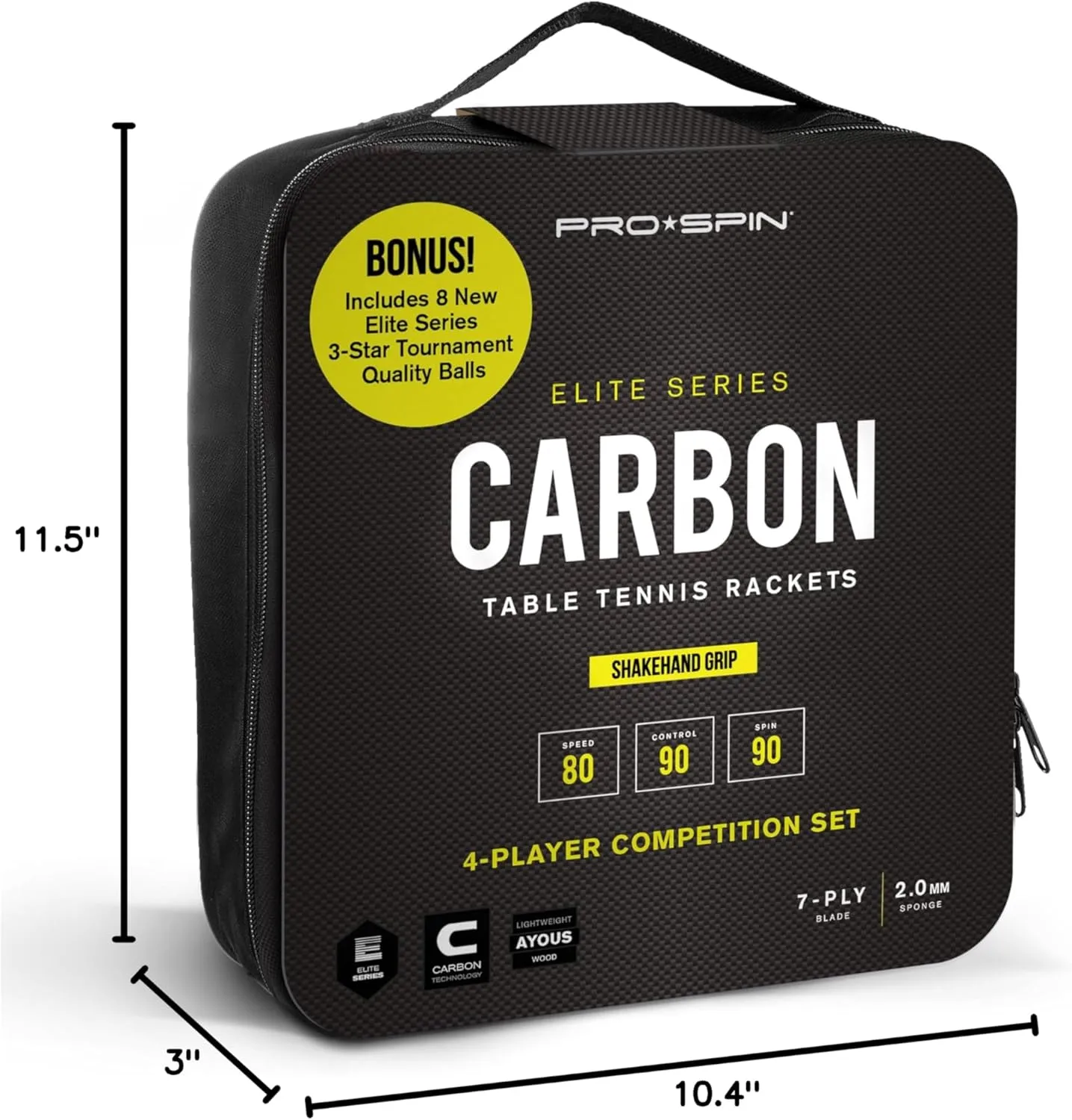 PRO SPIN Ping Pong Paddles - Professional Level Table Tennis Rackets with Carbon Fiber for Superior Control | 7-Ply Blade, Premium Rubber, 2.0mm Sponge | Includes Protector Case