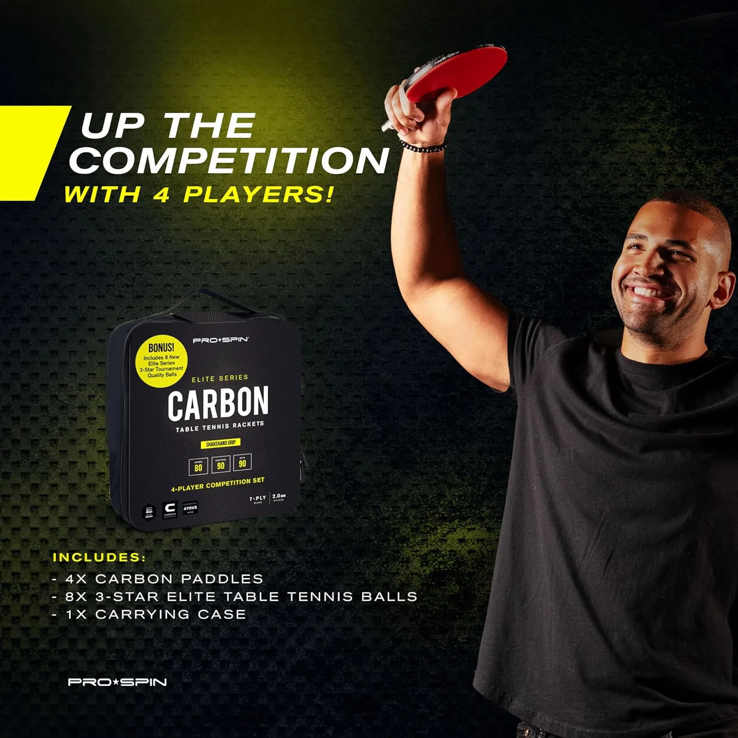 PRO SPIN Ping Pong Paddles - Professional Level Table Tennis Rackets with Carbon Fiber for Superior Control | 7-Ply Blade, Premium Rubber, 2.0mm Sponge | Includes Protector Case