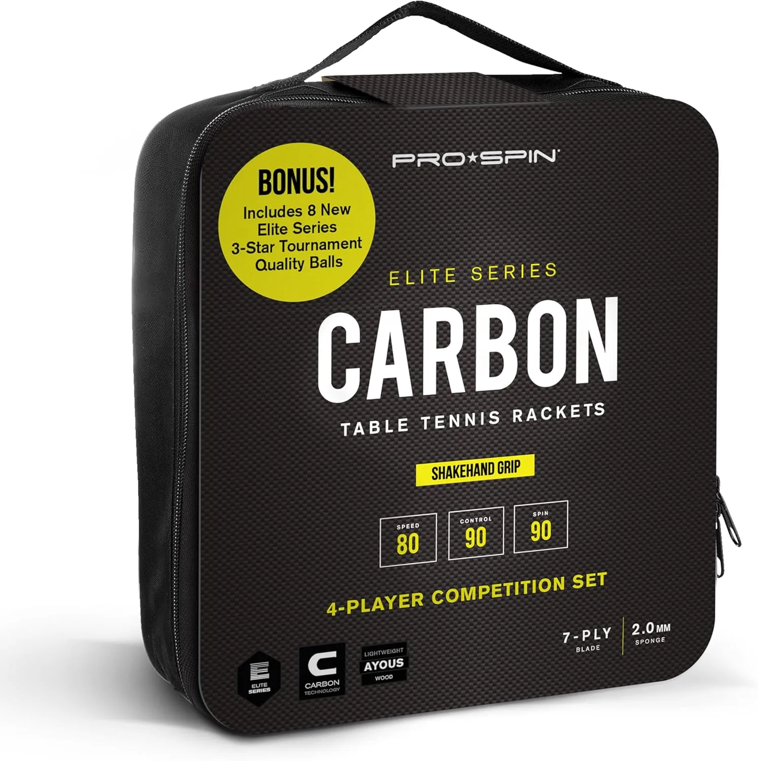 PRO SPIN Ping Pong Paddles - Professional Level Table Tennis Rackets with Carbon Fiber for Superior Control | 7-Ply Blade, Premium Rubber, 2.0mm Sponge | Includes Protector Case