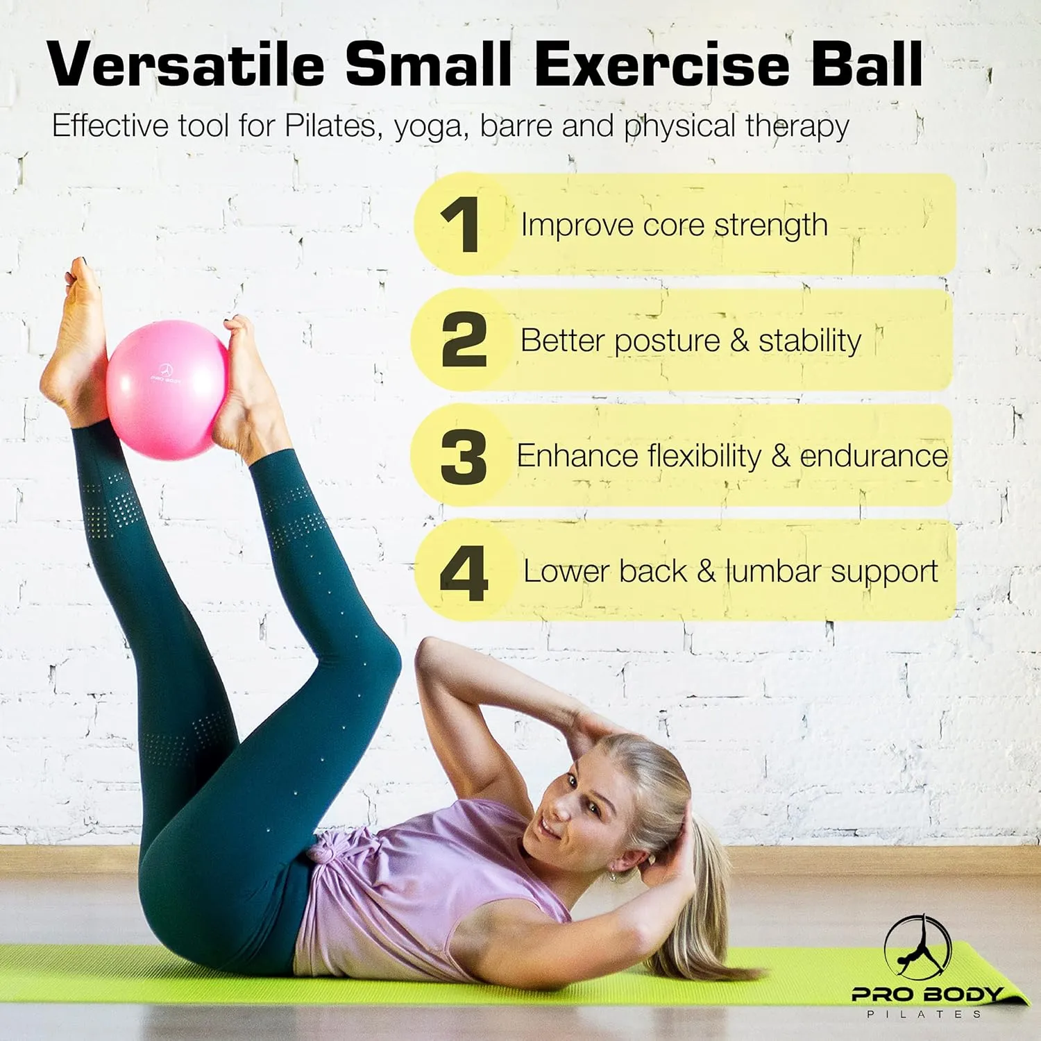 ProBody Pilates Small Exercise Ball with Pump - 9 Inch Workout Ball for Stability, Barre, Yoga, Core & Physical Therapy