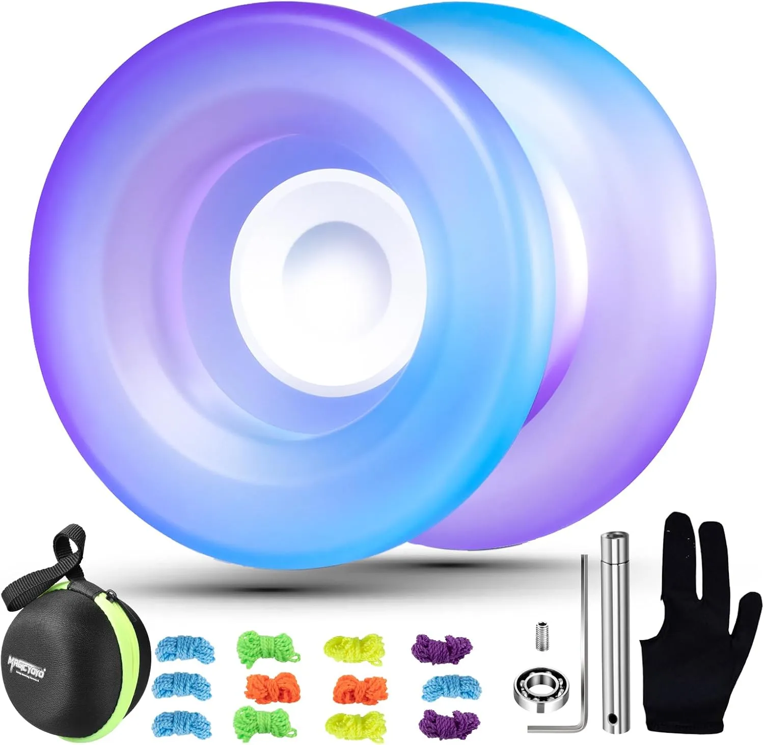 Professional Finger Spin Tricks Yoyo - MAGICYOYO H01 Unresponsive Yoyo - Dual Purpose Yoyo with Responsive Yoyo Bearing Kit, Yoyo Storage Bag,12 Yoyo Strings (Blue Purple)