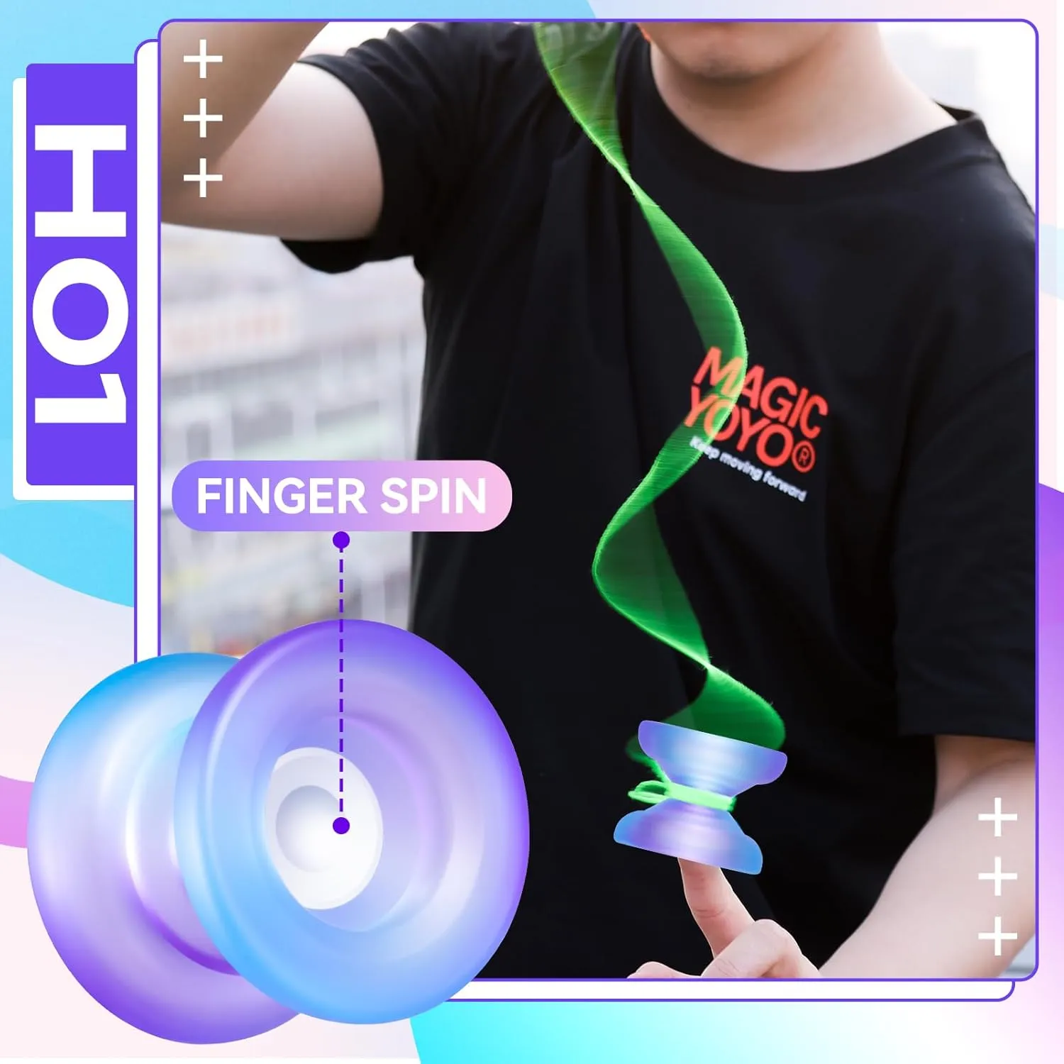 Professional Finger Spin Tricks Yoyo - MAGICYOYO H01 Unresponsive Yoyo - Dual Purpose Yoyo with Responsive Yoyo Bearing Kit, Yoyo Storage Bag,12 Yoyo Strings (Blue Purple)