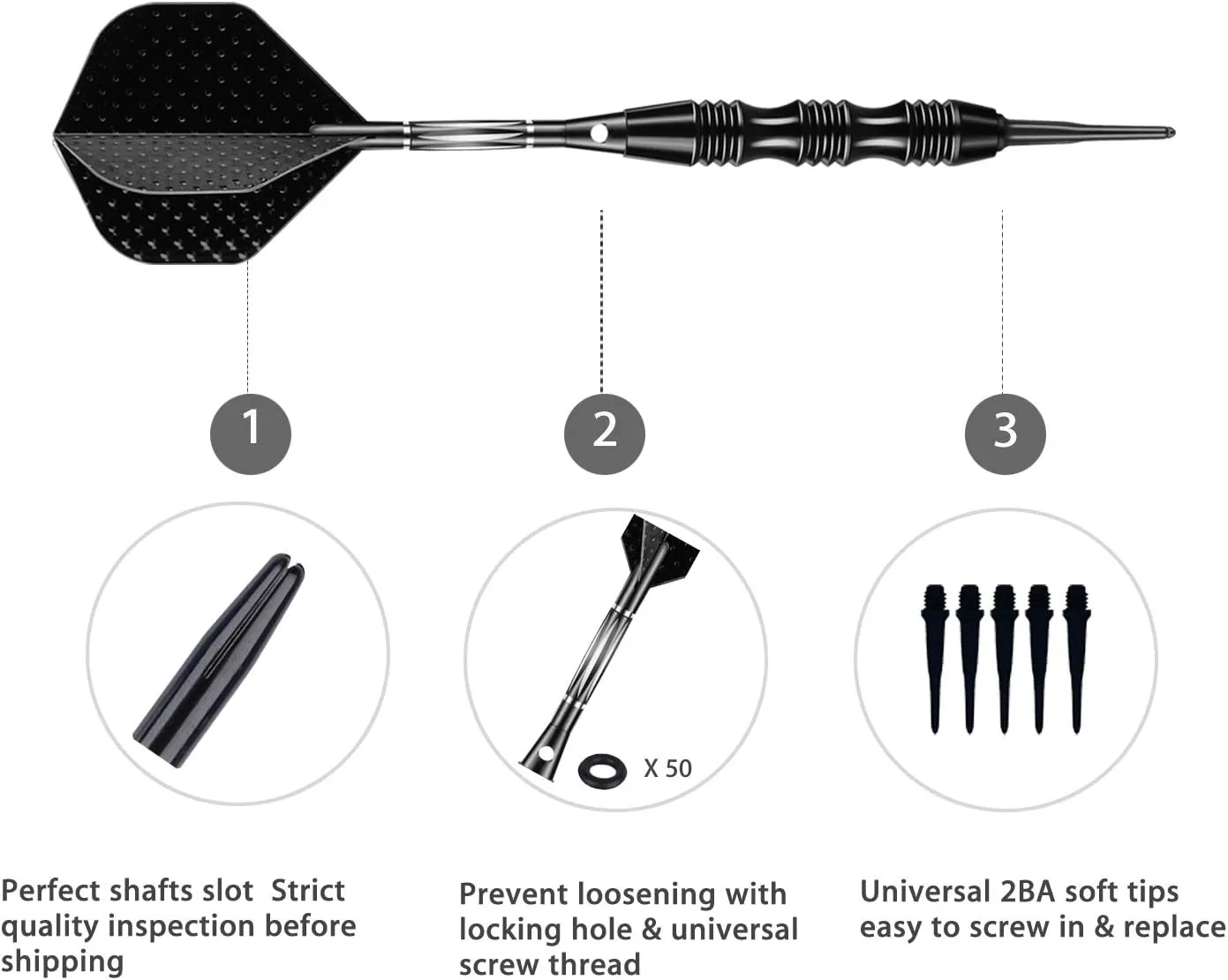 Professional Soft Tip Darts Set 20 Grams - 50 Rubber O-Rings   30 Darts Plastic Tip   Aluminum Shafts   6 Standard Flights   Portable Case for Electronic Dart Board