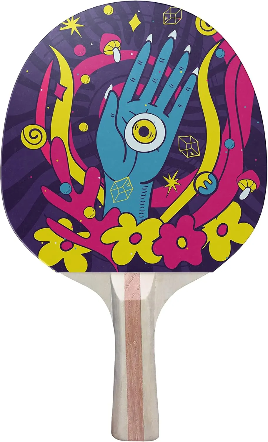 Psychedelic Hand Colorful Design Ping Pong Paddle, Premium 5 Ply Table Tennis Racket (Black on Back)