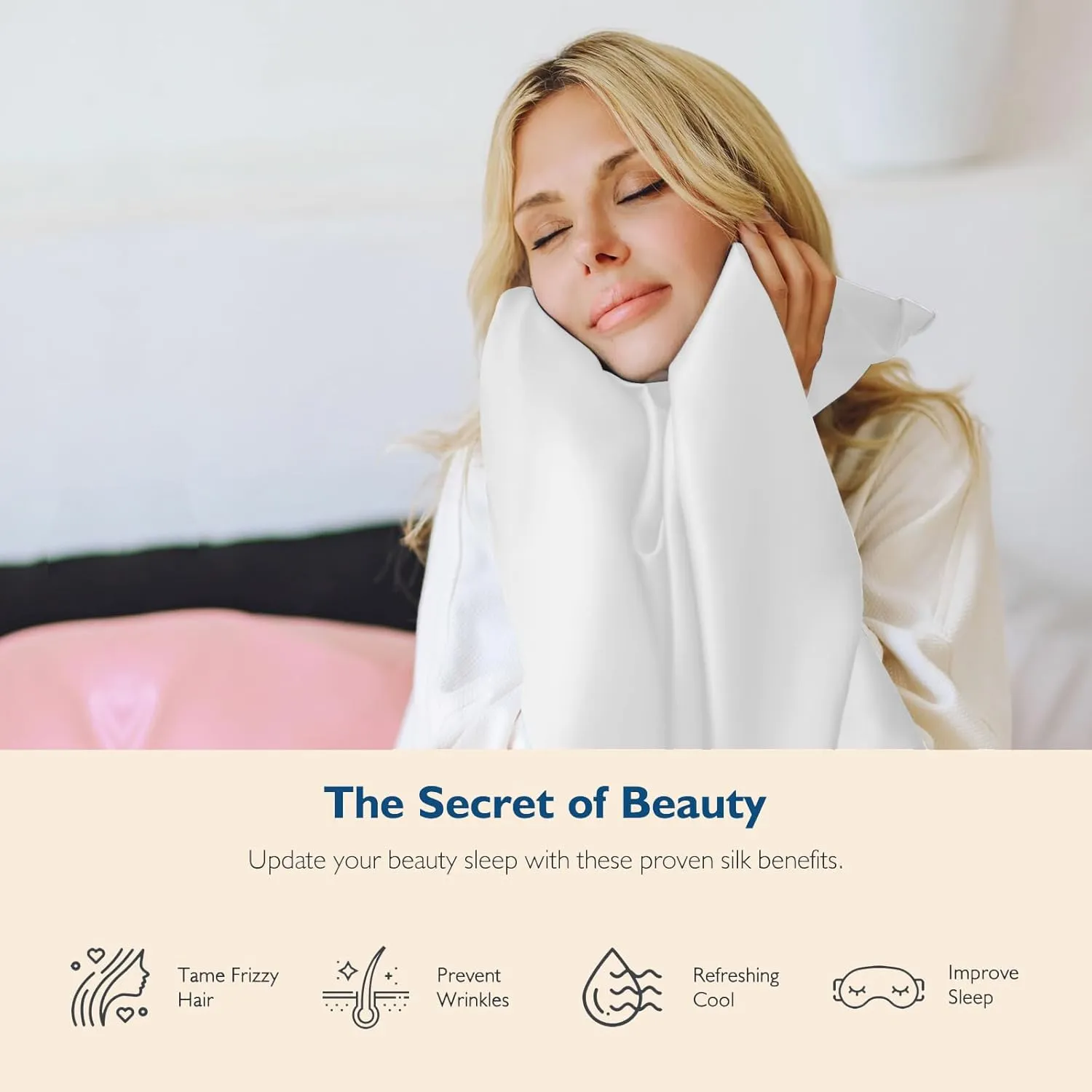 Pure Mulberry Silk Pillowcases Set of 2, Queen Size Silk Pillow Cases, Hair and Skin Friendly 22 Momme Grade-6A Silk Cover with Hidden Zipper (White, 20”X30”)