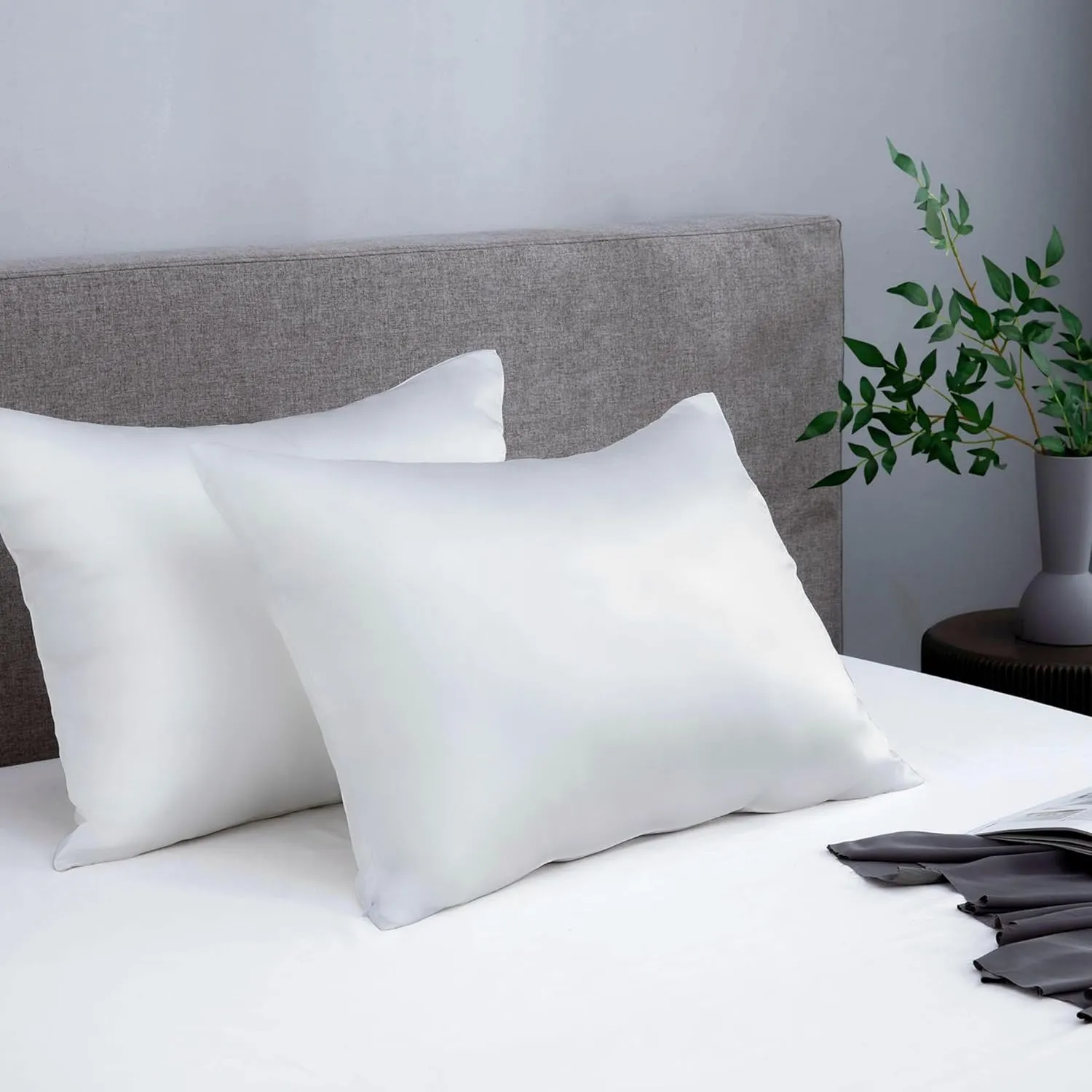 Pure Mulberry Silk Pillowcases Set of 2, Queen Size Silk Pillow Cases, Hair and Skin Friendly 22 Momme Grade-6A Silk Cover with Hidden Zipper (White, 20”X30”)