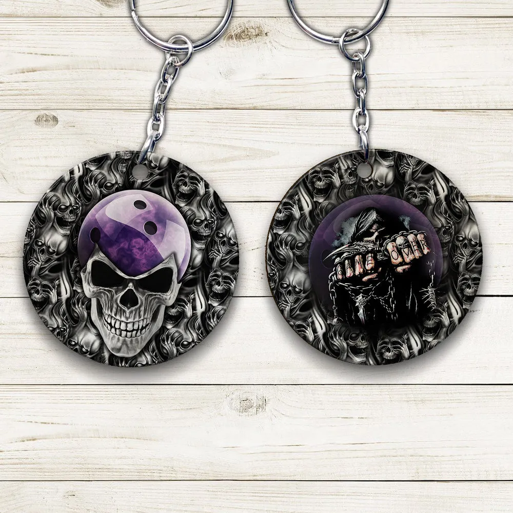 Purple Skull Bowling Ball Keychain