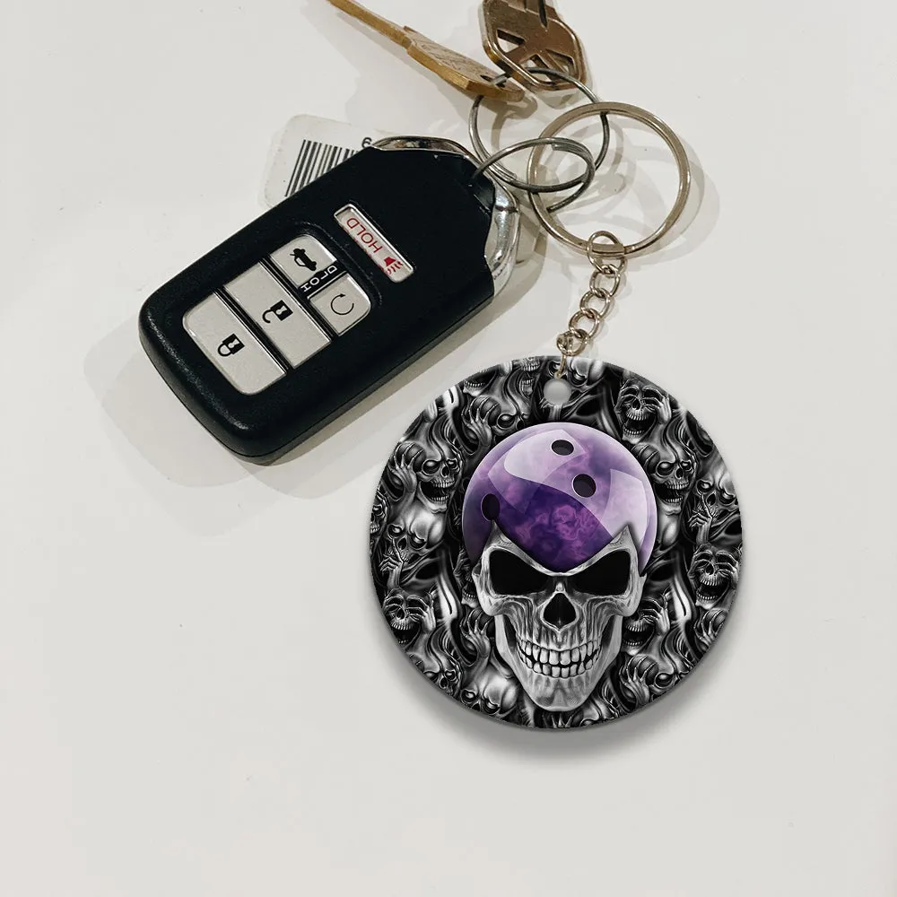 Purple Skull Bowling Ball Keychain