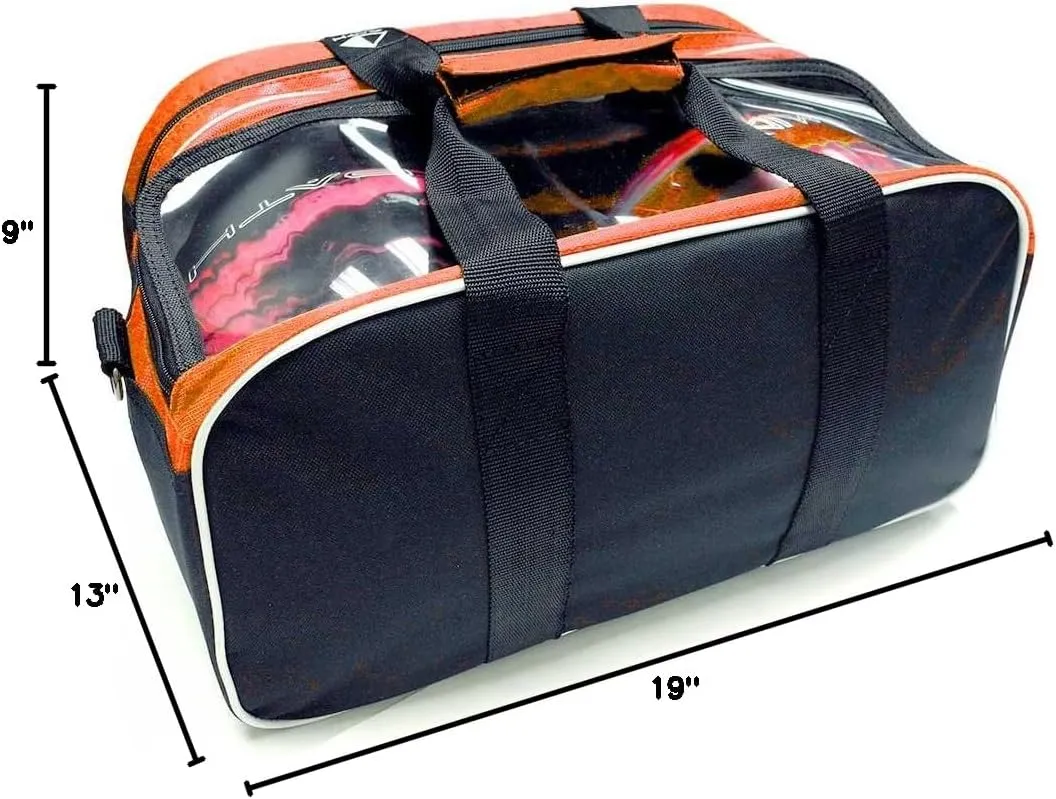 Pyramid Path Double 2 Ball Tote Plus Clear Top Bowling Bag with Large Separate Compartment for Bowling Shoes (Up To US Mens Size 15) or Accessories
