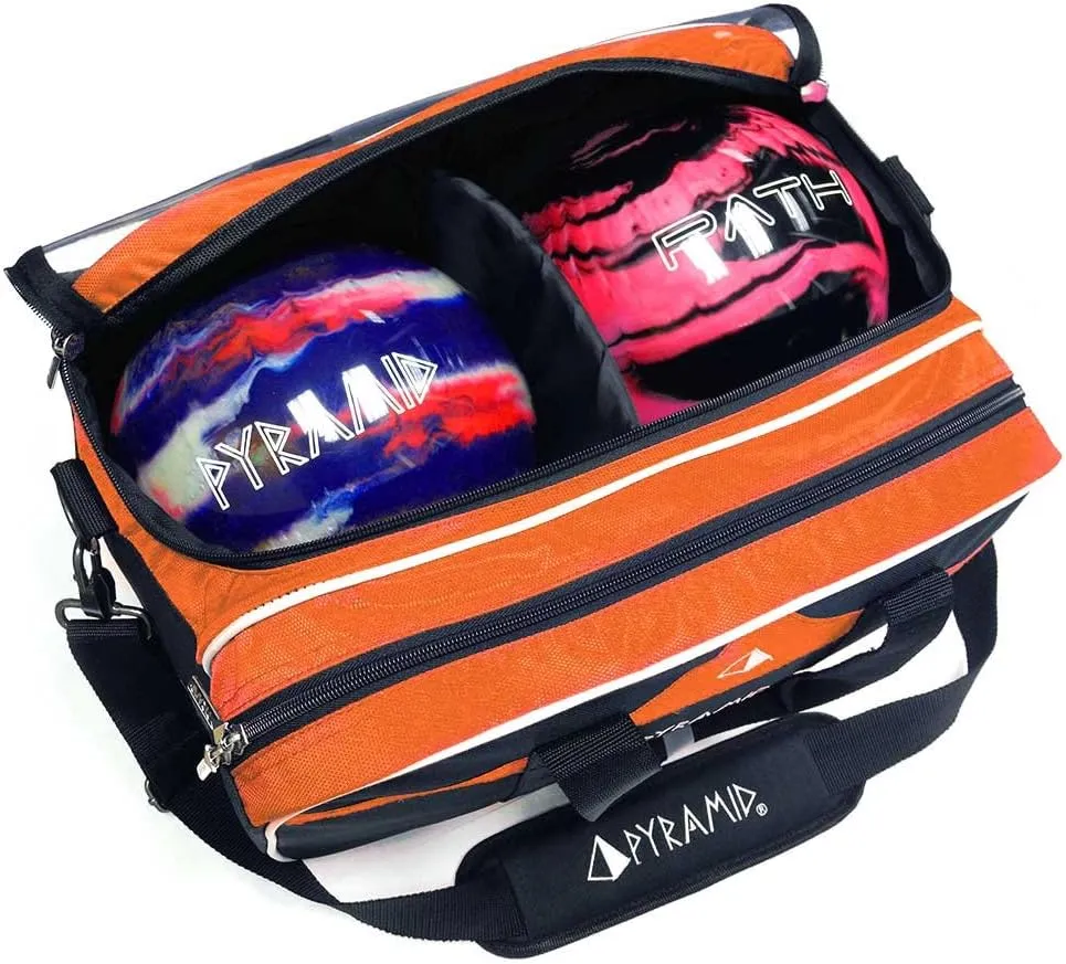 Pyramid Path Double 2 Ball Tote Plus Clear Top Bowling Bag with Large Separate Compartment for Bowling Shoes (Up To US Mens Size 15) or Accessories