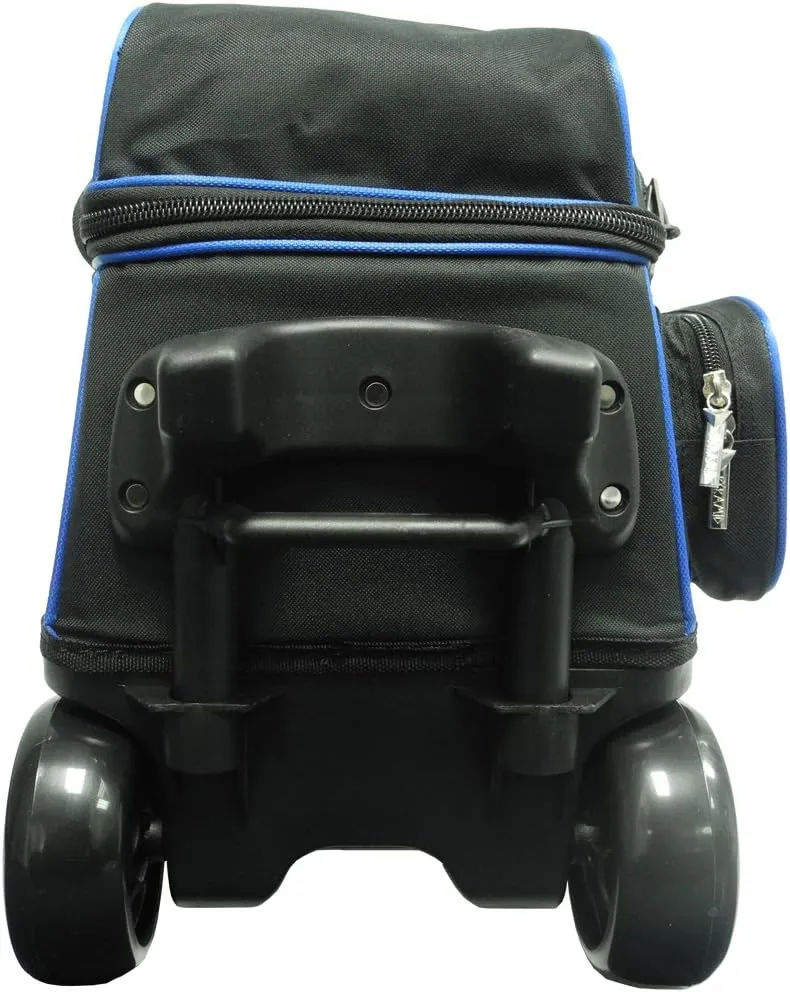 Pyramid Path Premium Deluxe 2 Ball Double Roller Bowling Bag With Large Separate Shoe Compartment (Up To US Mens Size 15) and Oversized Accessory Pocket, Retractable Locking Handle - Extends to 37"