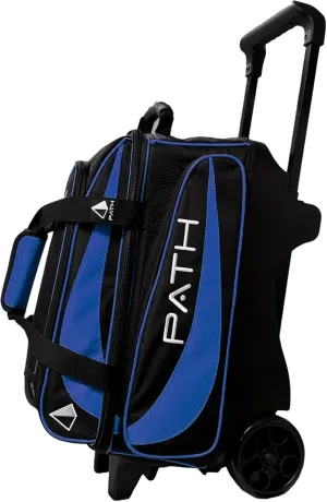 Pyramid Path Premium Deluxe 2 Ball Double Roller Bowling Bag With Large Separate Shoe Compartment (Up To US Mens Size 15) and Oversized Accessory Pocket, Retractable Locking Handle - Extends to 37"