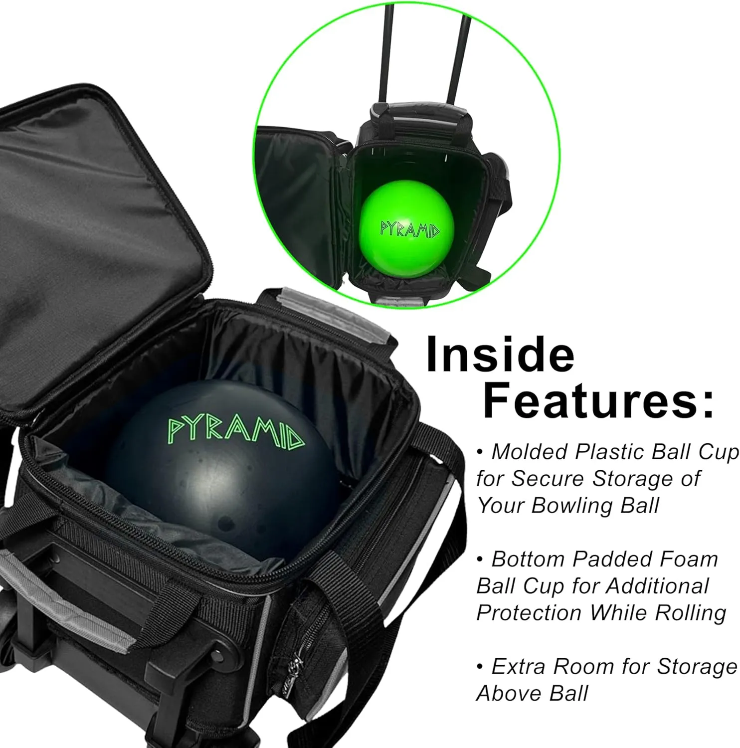 Pyramid Path Pro Deluxe Single Roller Bowling Bag With Separate Shoe Compartment (Up To US Mens Size 11), 2 Large Accessory Pockets, Padded Foam Ball Insert, Lifting Handles and Locking Square Handle