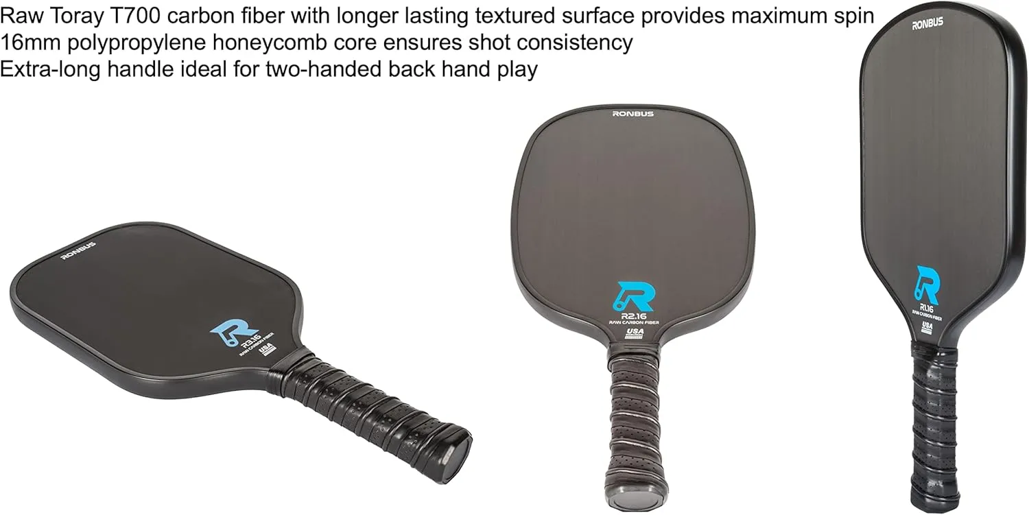 R1.16/R2.16/R3.16 Raw Toray T700 Carbon Fiber Pickleball Paddle with 16 mm Polypropylene Honeycomb Core