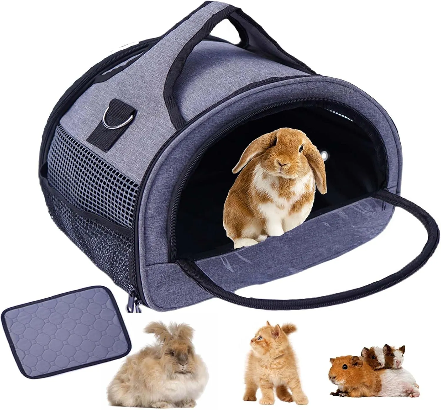 Rabbit Carrier, Small Pet Carriers for Guinea Pig Hamster Bird Bunny Bearded Dragon Kitty, Animal Bag with Stable Handle and Waterproof Pad, Easy Travel and Vet Visit-Large