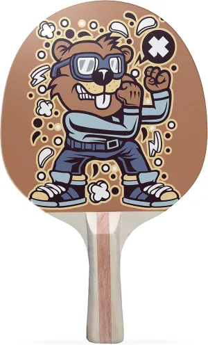 Rad Beaver Colorful Design Ping Pong Paddle, Premium 5 Ply Table Tennis Racket (Black on Back)