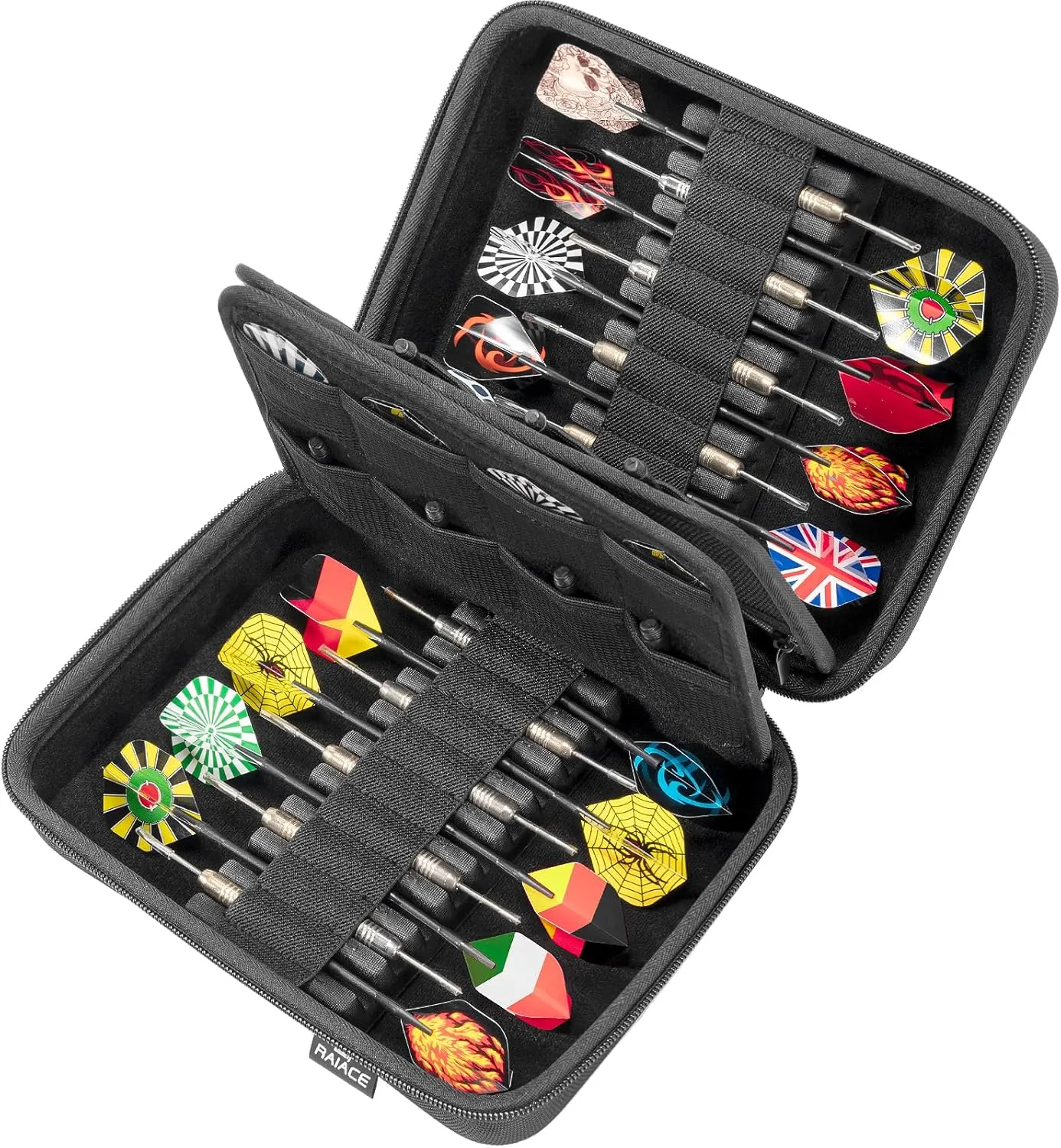 RAIACE Hard Storage Dart Case for 18 Steel Tip or Soft Tip Darts, Dart Carrying Case for Dart Tips, Shafts and Flights. (Case Only, Not Include the Darts) - Black