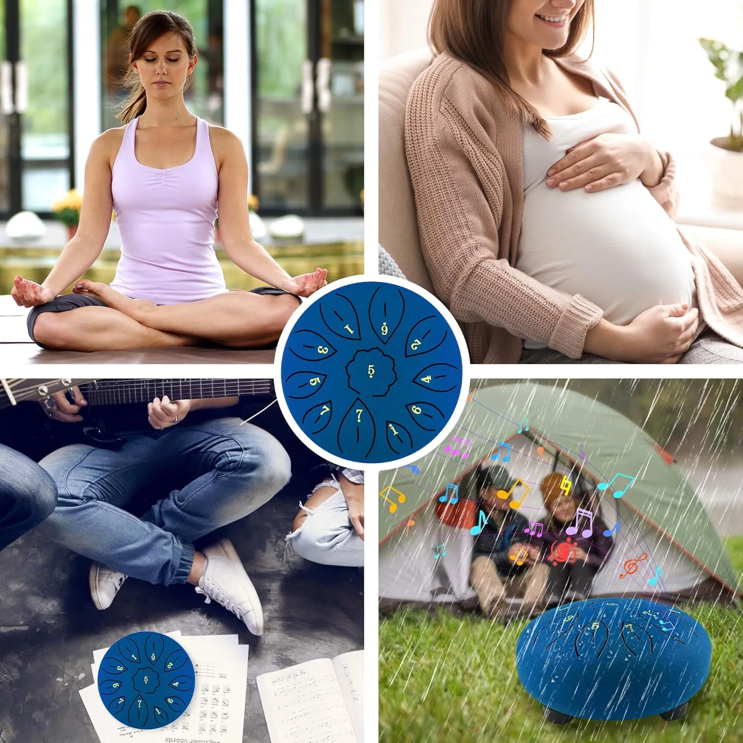 Rain Drum for Garden, 6 Inches 11 Notes Steel Tongue Drum for Adults Kids, Hand Drum Percussion Instrument with Drumsticks, Finger Paddle, Music Book and Travel Bag Yoga Chakra Gifts, Blue