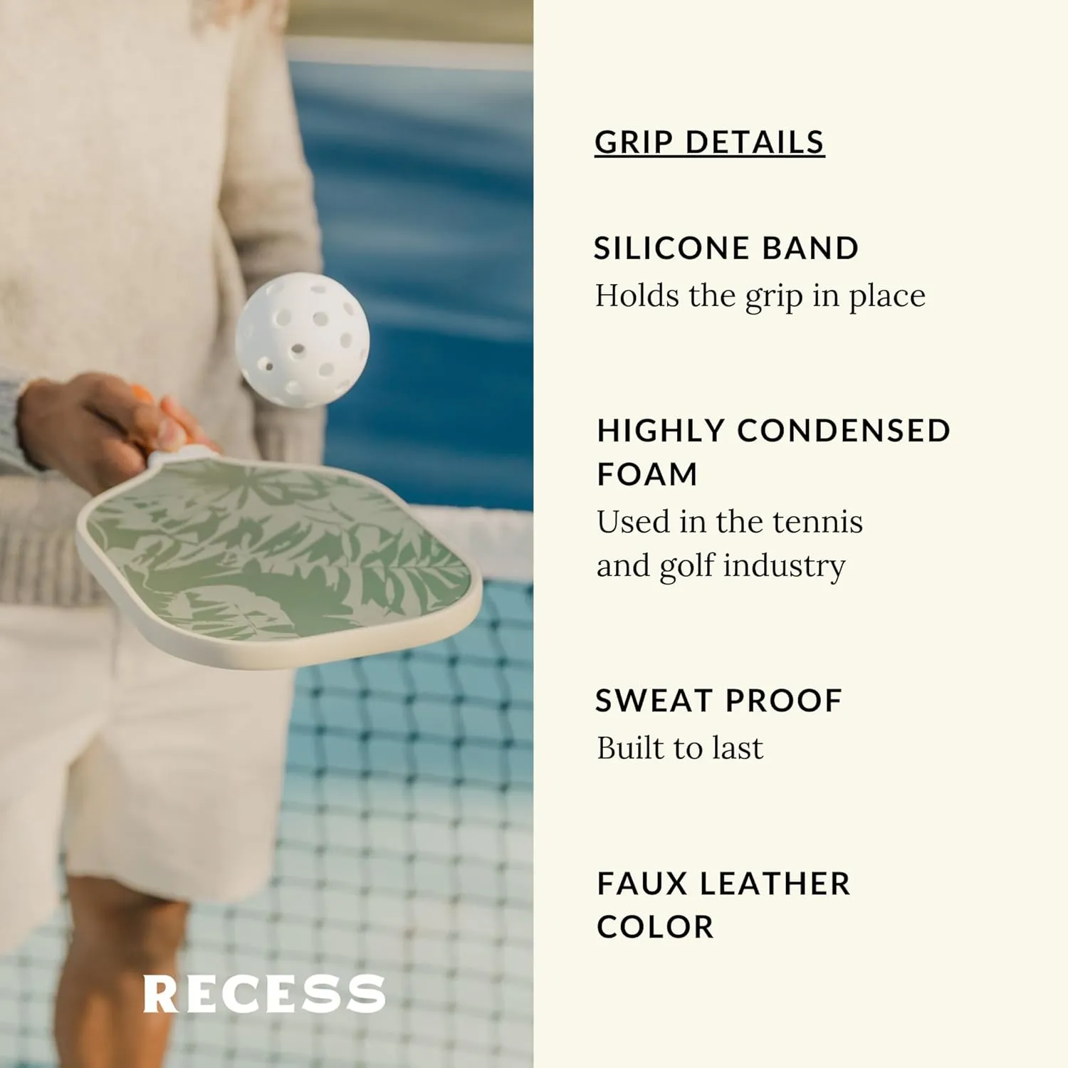 Recess Premium Pickleball Paddle - Strong & Durable Fiberglass Surface, Lightweight, Honeycomb Core & Comfort Grip Handles - Tournament or Casual Play, USAPA Approved