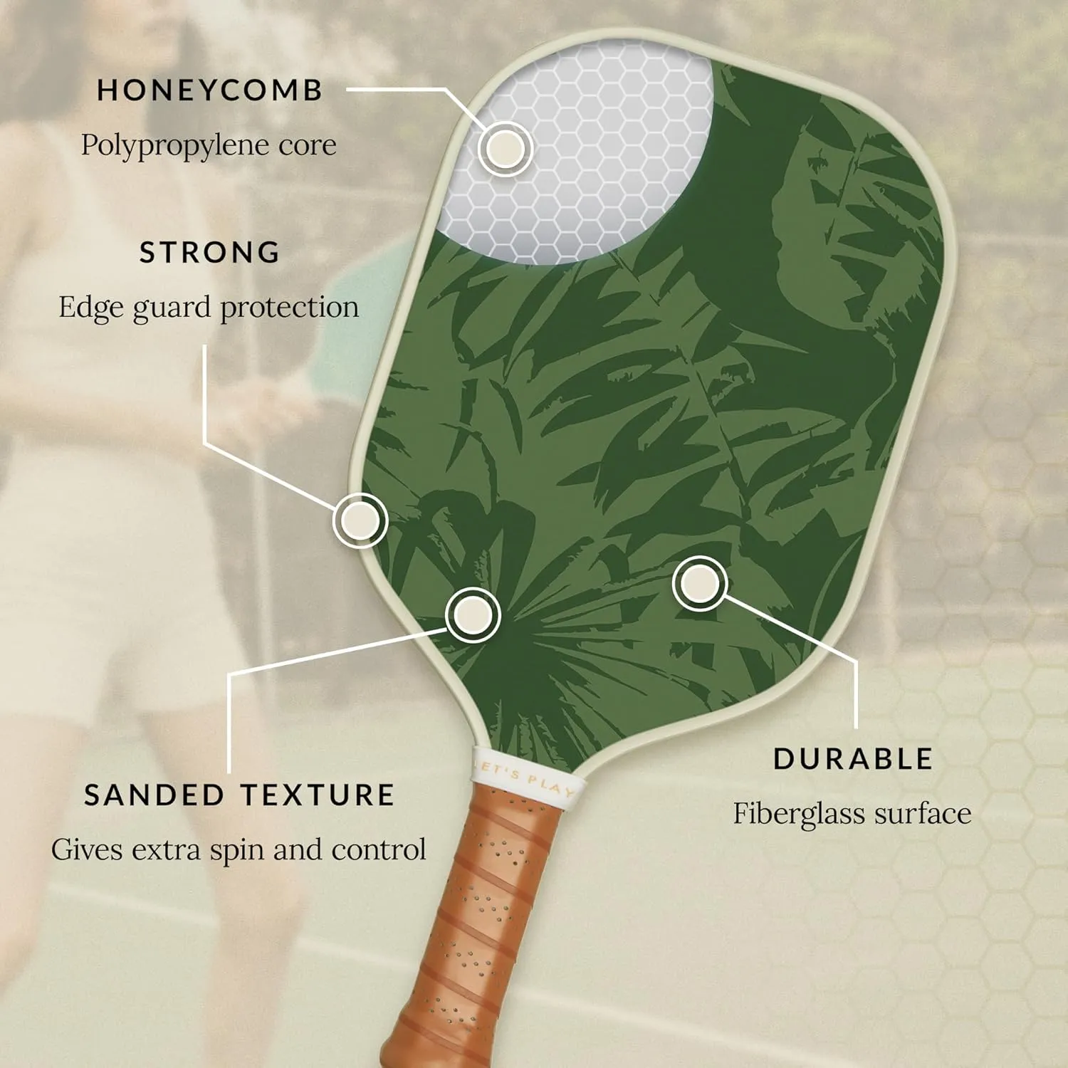 Recess Premium Pickleball Paddle - Strong & Durable Fiberglass Surface, Lightweight, Honeycomb Core & Comfort Grip Handles - Tournament or Casual Play, USAPA Approved