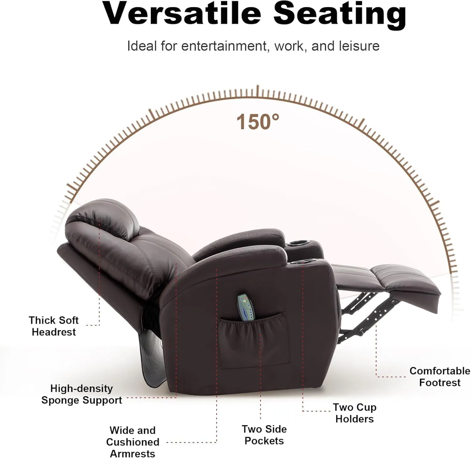 Recliner Chair, Rocker Recliner Chair with Massage and Heat, Manual Recliner Chairs for Adults, 360° Swivel Rocker Recliner with Remote Control and Cup Holder for Living Room, Nursery