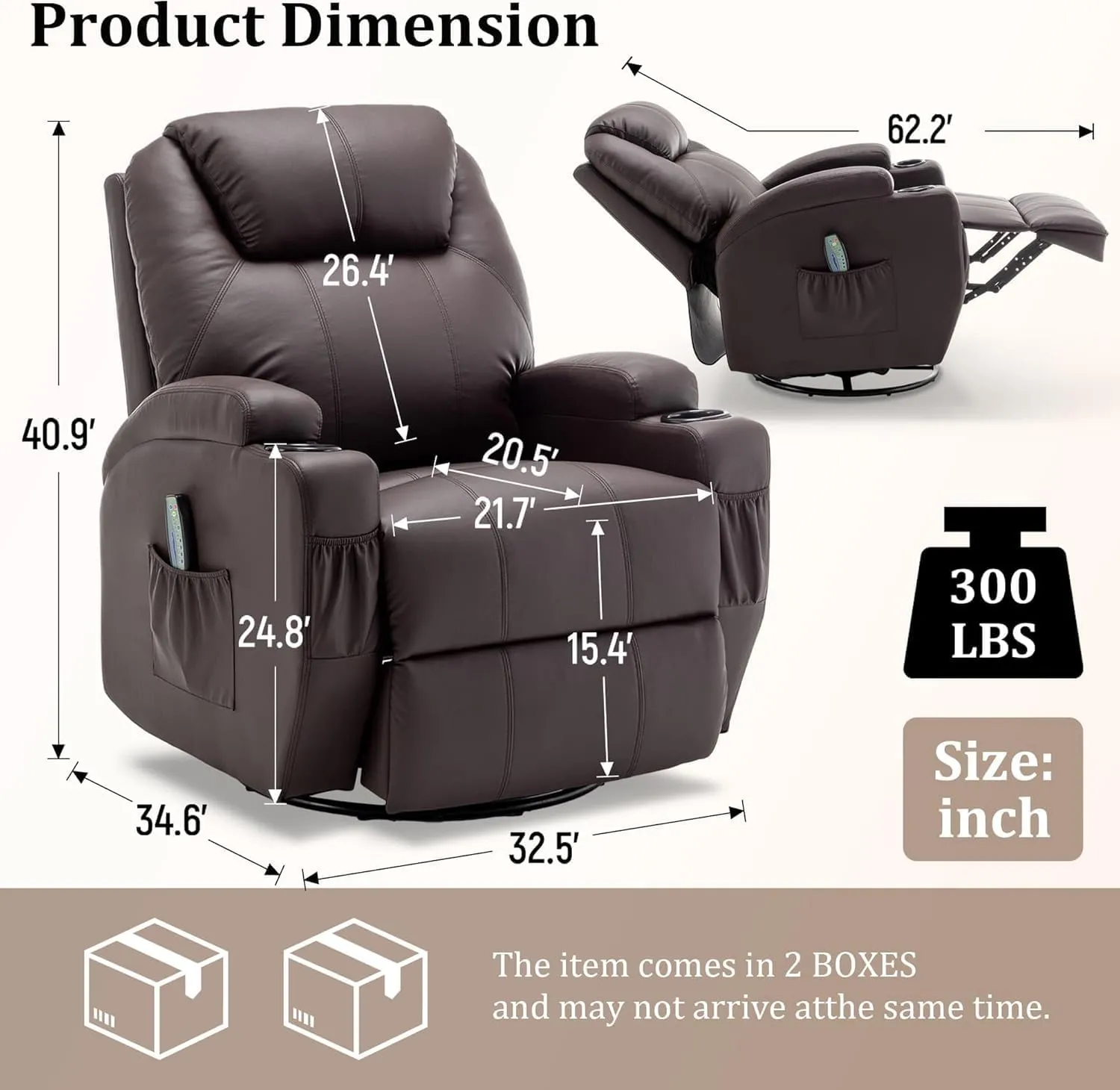 Recliner Chair, Rocker Recliner Chair with Massage and Heat, Manual Recliner Chairs for Adults, 360° Swivel Rocker Recliner with Remote Control and Cup Holder for Living Room, Nursery
